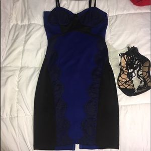 Blue with black lace spaghettini strap dress